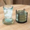 Stylish Set of Four Blocked Glass Coasters & Caddy - Perfect for Home Decor and Entertaining