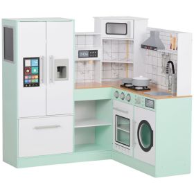 Kitchen Set of Toy, Corner Kids Kitchen Playset w/ 4Pcs Cookware Accessories, Sound & Lights for Toddlers Ages 3+