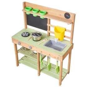 VEVOR Mud Kitchen, Outdoor Mud Kitchen for Kids, Wood Outdoor Play Kitchens with Stoves, Tank, Sink, Planting Shovels, Spatulas, Box
