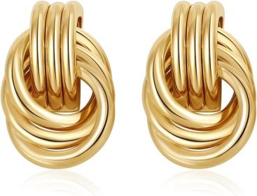 Trendy Gold Plated Knot Earrings for Women Chunky Statement Drop Dangle Earrings Lightweight Hypoallergenic Fashion Accessories Gold Jewelry Gift