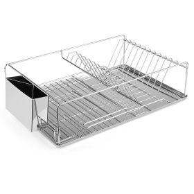 Dish Drying Rack Stainless Steel Dish Rack w/ Drainboard Cutlery Holder Kitchen Dish Organizer (Option: DishRack(Small))