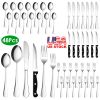 48-Piece Silverware Set Stainless Steel Flatware Cutlery Set Tableware Eating Utensils for 8 with Knife Fork Spoon Dishwasher Safe for Home Kitchen Re