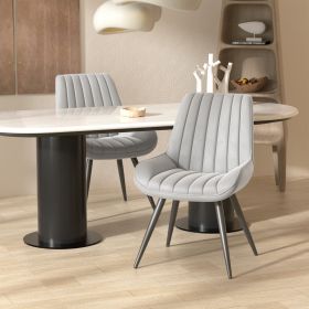 Modern Dining Chairs, Comfortable Dining Room Chairs with Thick Cushions, Fabric Upholstered Side Chairs with Metal Legs for Kitchen (Color: Light Gray, COUNT: 2 Set)