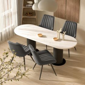 Modern Dining Chairs, Comfortable Dining Room Chairs with Thick Cushions, Fabric Upholstered Side Chairs with Metal Legs for Kitchen (Color: Dark Gray, COUNT: 4 Set)