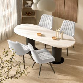 Modern Dining Chairs, Comfortable Dining Room Chairs with Thick Cushions, Fabric Upholstered Side Chairs with Metal Legs for Kitchen (Color: White, COUNT: 4 Set)