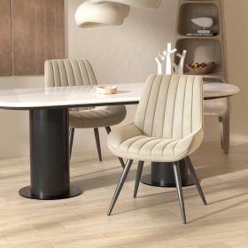 Modern Dining Chairs, Comfortable Dining Room Chairs with Thick Cushions, Fabric Upholstered Side Chairs with Metal Legs for Kitchen (Color: beige, COUNT: 2 Set)