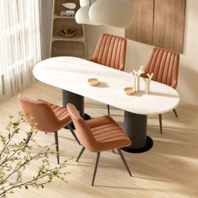 Modern Dining Chairs, Comfortable Dining Room Chairs with Thick Cushions, Fabric Upholstered Side Chairs with Metal Legs for Kitchen (Color: Brown, COUNT: 4 Set)