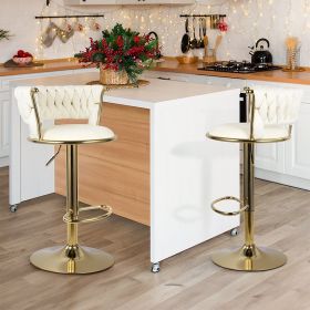 Set of 2 Velvet Bar Stools, Counter Height Stools with Low Back, Gold Swivel Bar Chairs for Kitchen Island, Bar (Color: beige)