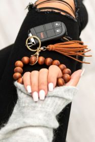 Wooden Key Ring Bracelets (Color: Cognac, size: OneSize)