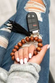 Wooden Key Ring Bracelets (Color: Black, size: OneSize)